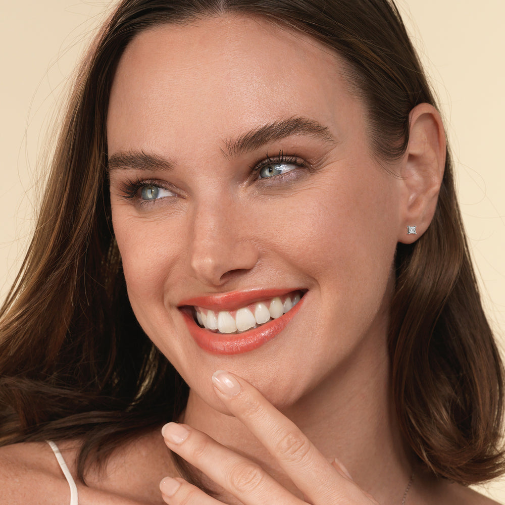 Classic Princess Brilliant Cut Diamond Martini Stud Earrings (F/G VS+) with 14KT Rose Gold / Lab / 3/4 Cut Diamond in 14KT Rose Gold / Lab / 3/4 view 3
