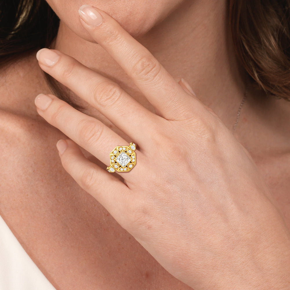 Model Wearing The Lalique Ring (E+ VVS+) with Lab Grown Diamond view