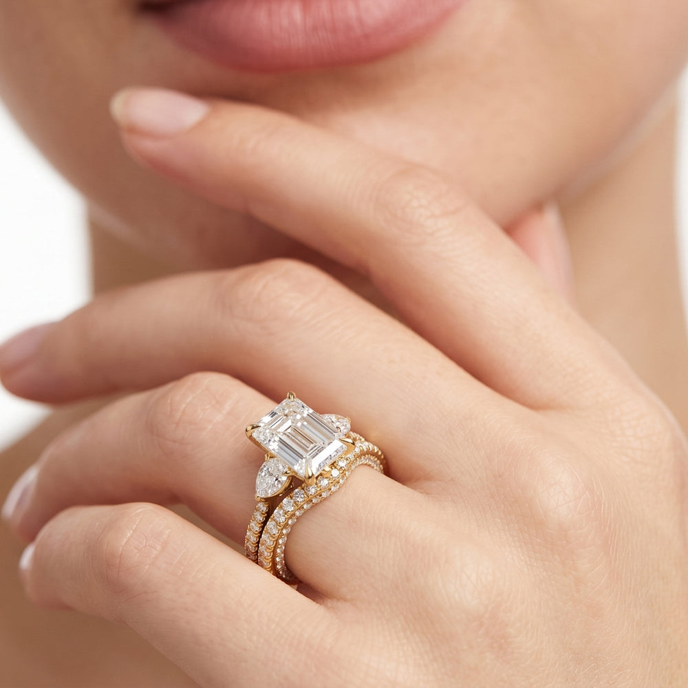 The W Crest Diamond Wedding Band with 18KT Yellow Gold Cut Diamond in 14KT Yellow Gold view 3

