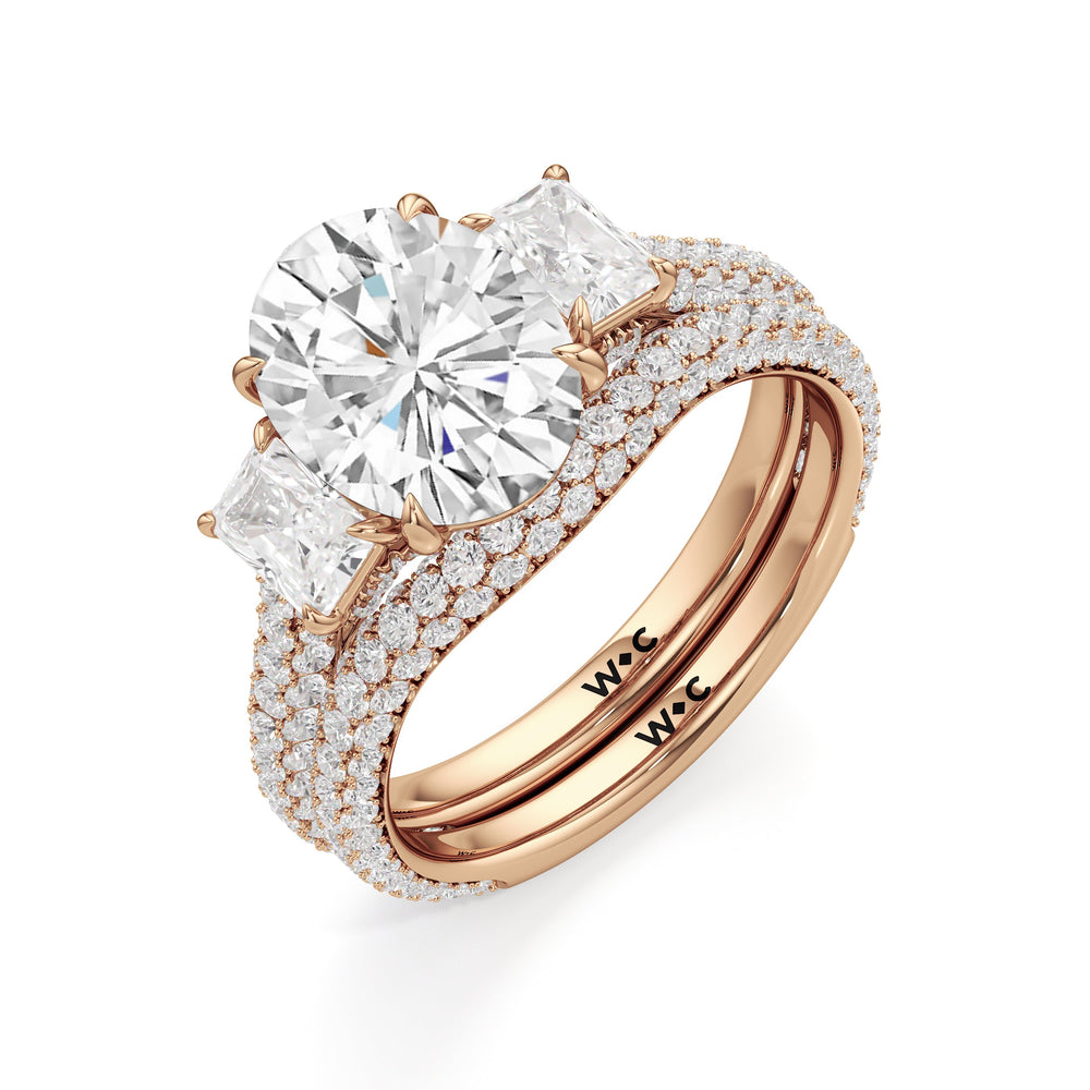 The Elise Three Stone Engagement Ring with Oval Cut Diamond in 14KT Rose Gold view 4
