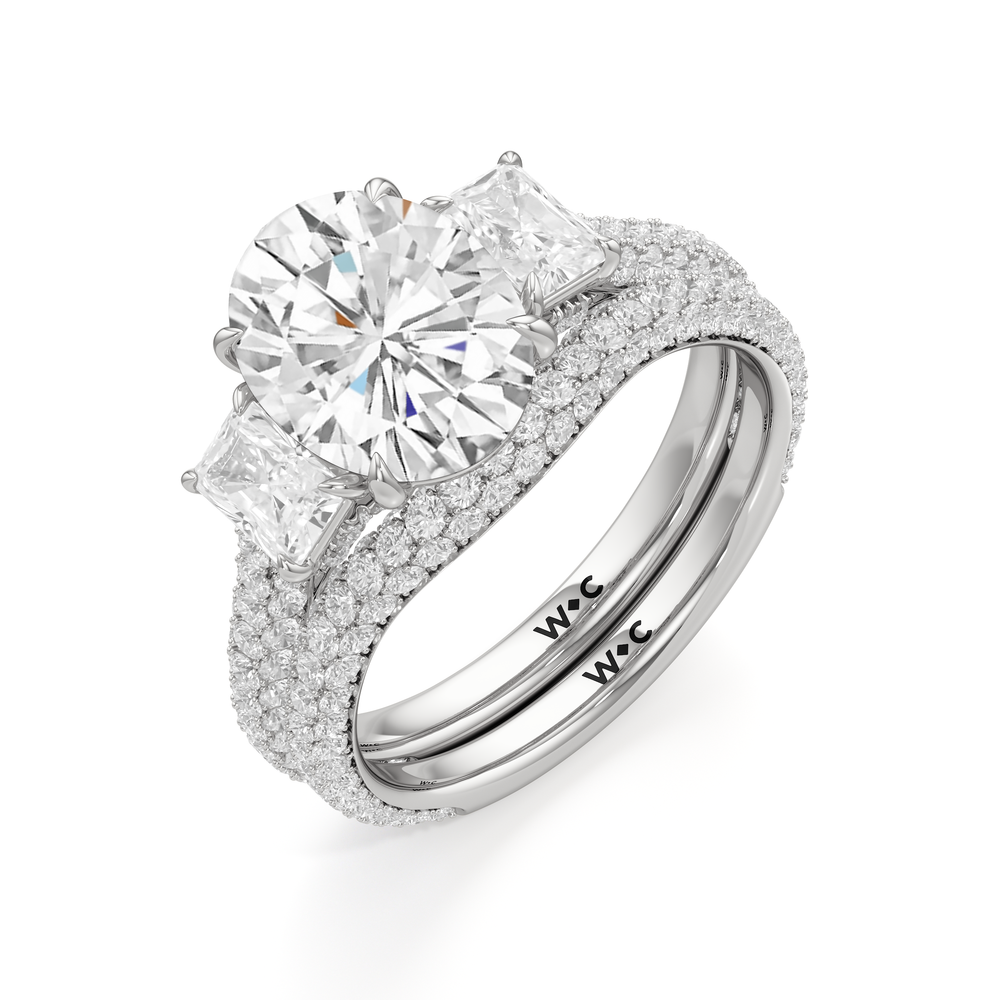 The Elise Three Stone Engagement Ring with Oval Cut Diamond in 14KT Platinum view 4
