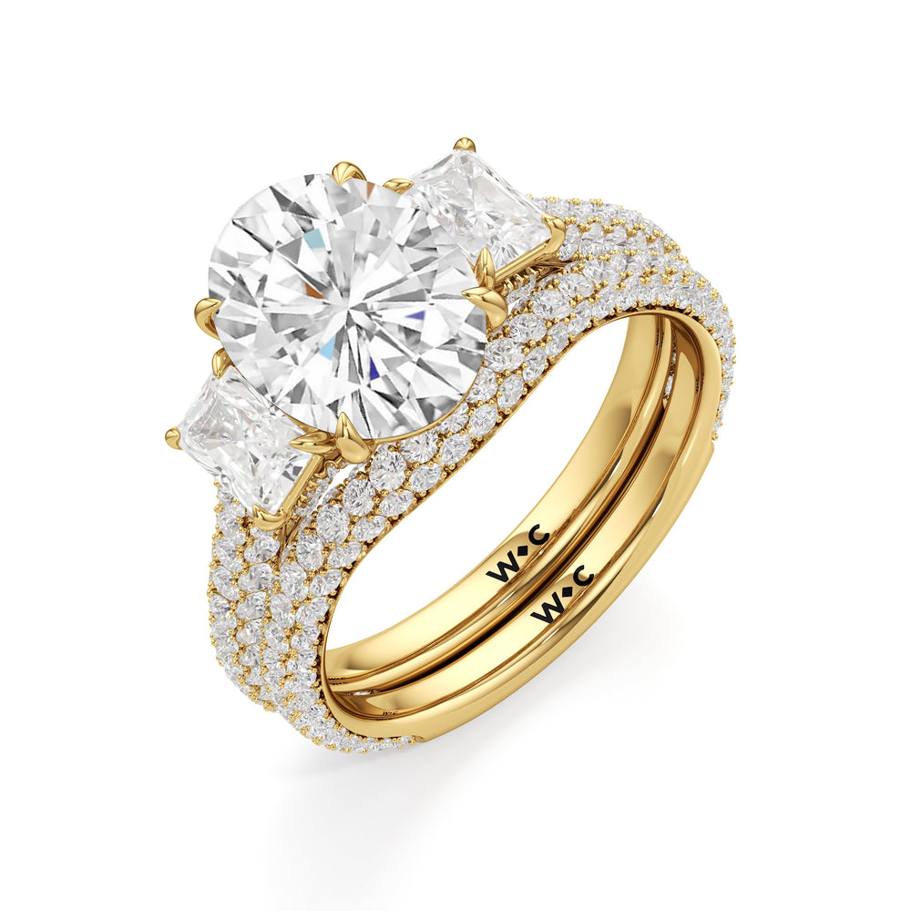 The Elise Three Stone Engagement Ring with Cushion Cut Diamond in 14KT Yellow Gold view 4
