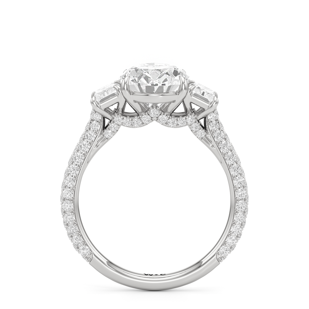 The Elise Three Stone Engagement Ring with Oval Cut Diamond in 14KT Platinum view 2
