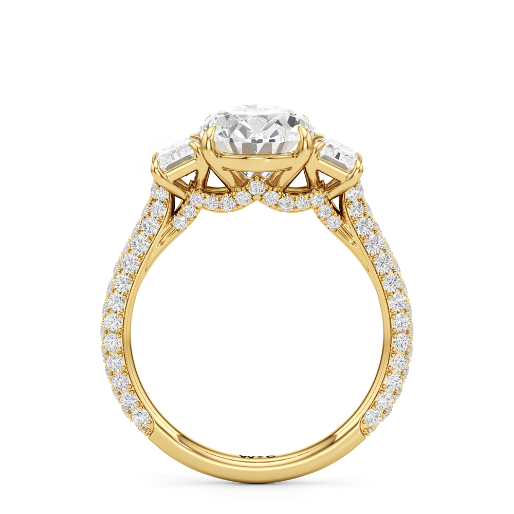 The Elise Three Stone Engagement Ring with Oval Cut Diamond in 14KT Yellow Gold view 2
