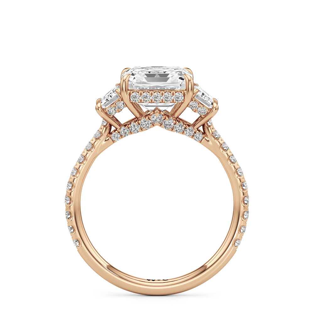 The Charlotte Three Stone Engagement Ring with Asscher Cut Diamond in 14KT Rose Gold view 2
