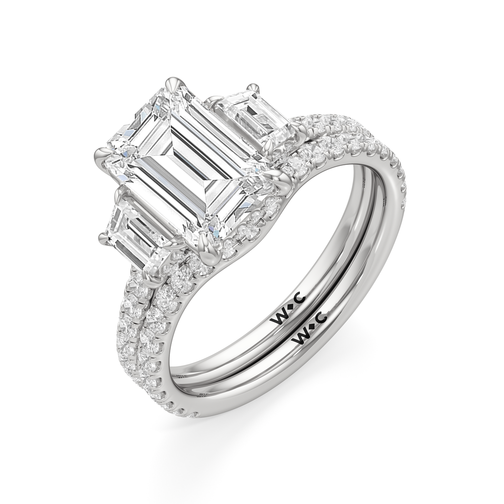 The Charlotte Three Stone Engagement Ring with Emerald Cut Diamond in 14KT Platinum view 4
