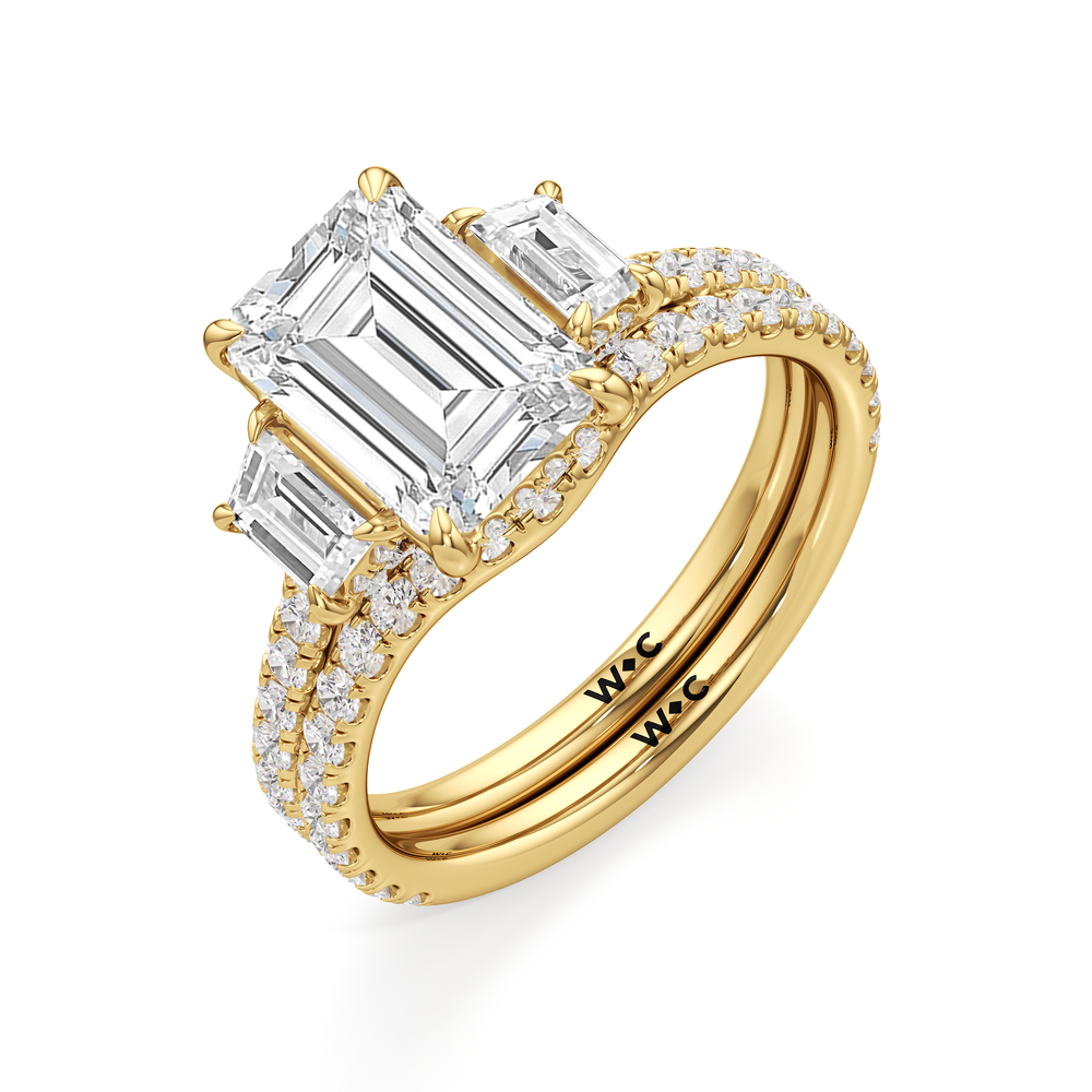 The Charlotte Three Stone Engagement Ring with Emerald Cut Diamond in 14KT Yellow Gold view 4
