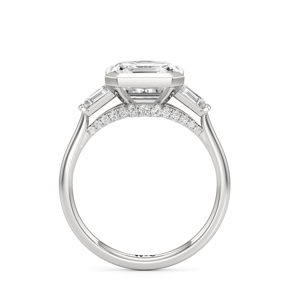 Asscher Cut The Frankie Three Stone Engagement Ring with Lab Grown Diamond in 14KT Platinum view 2
