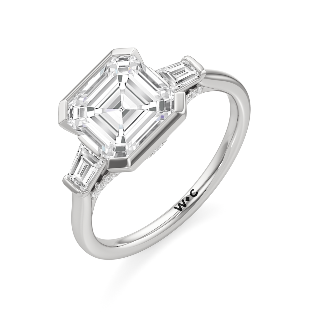Asscher Cut The Frankie Three Stone Engagement Ring with Lab Grown Diamond in 14KT Platinum view 3
