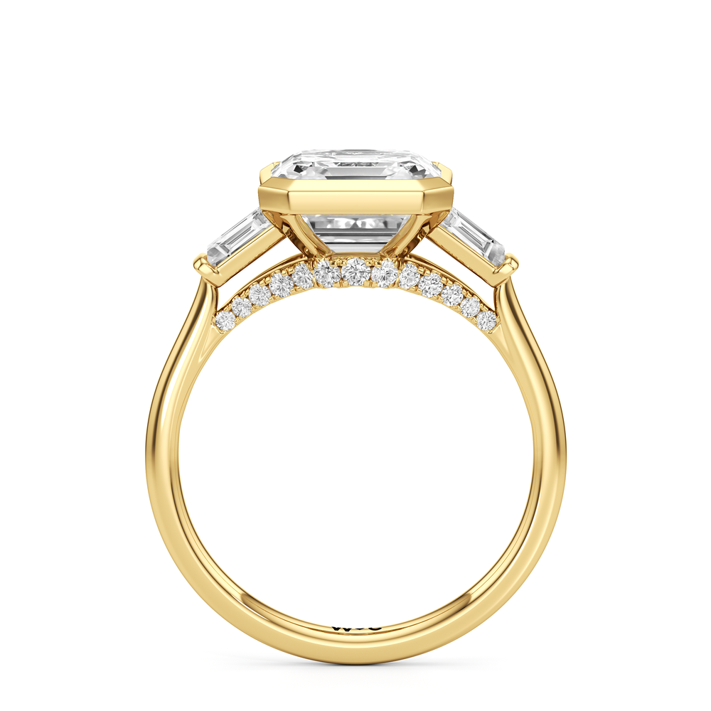 Asscher Cut The Frankie Three Stone Engagement Ring with Lab Grown Diamond in 14KT Yellow Gold view 2
