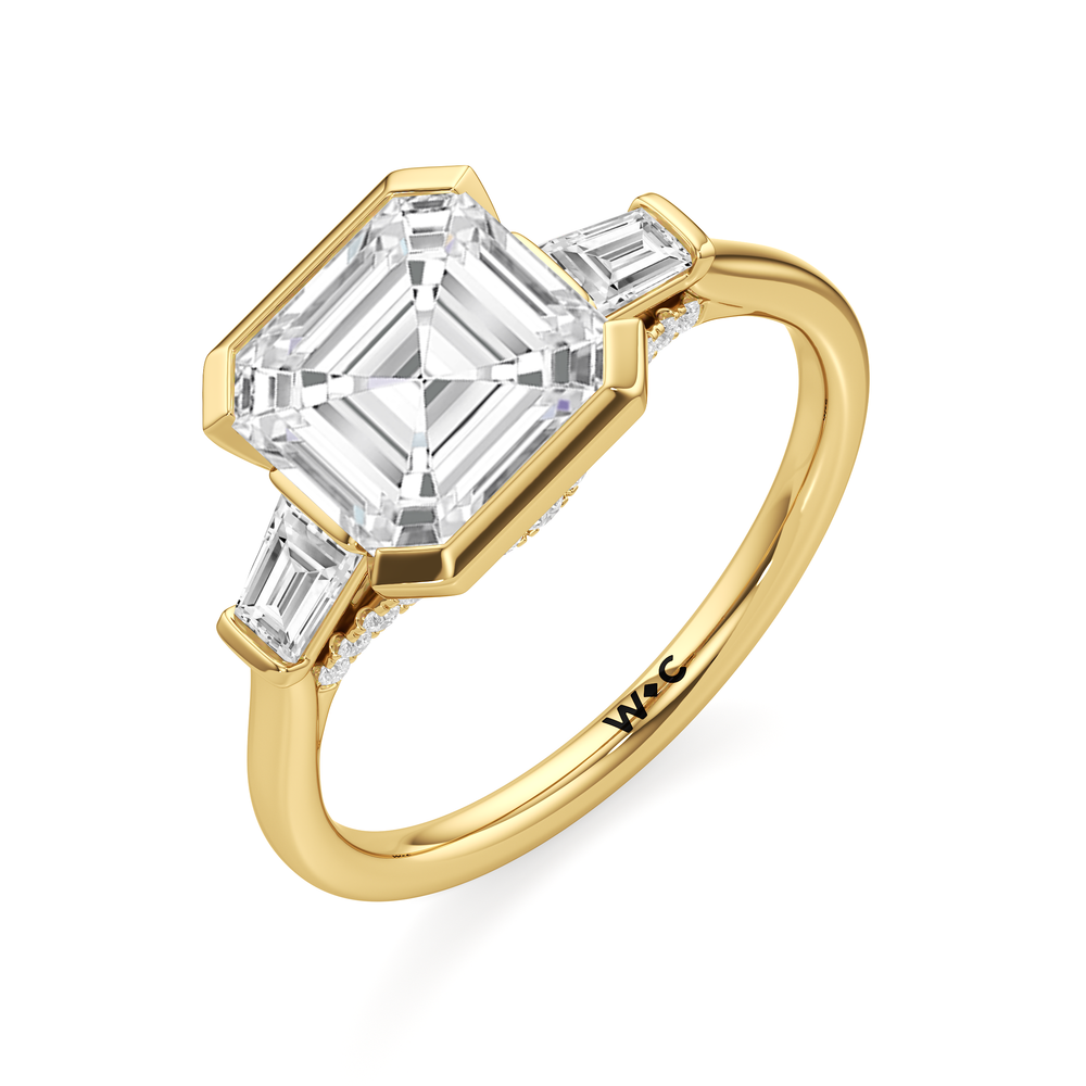 Asscher Cut The Frankie Three Stone Engagement Ring with Lab Grown Diamond in 14KT Yellow Gold view 4
