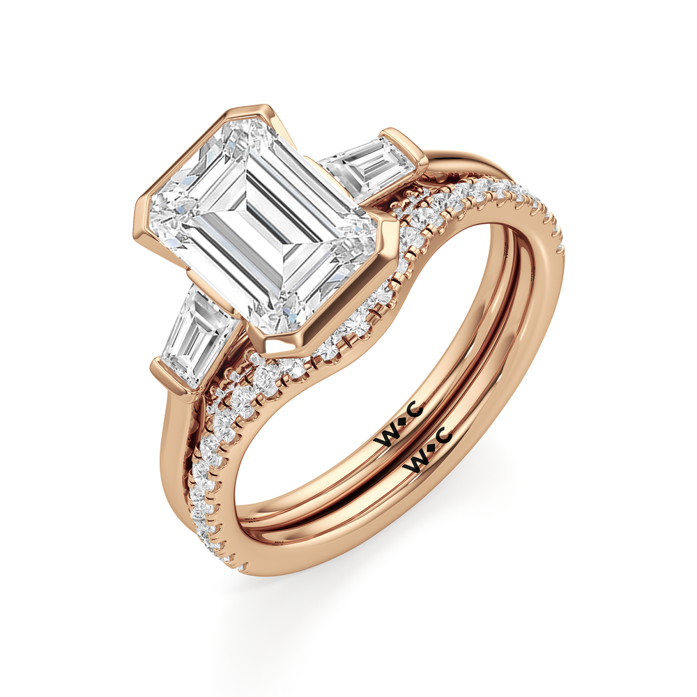 The Frankie Three Stone Diamond Wedding Band with 18KT Rose Gold Cut Diamond in 14KT Rose Gold view 4
