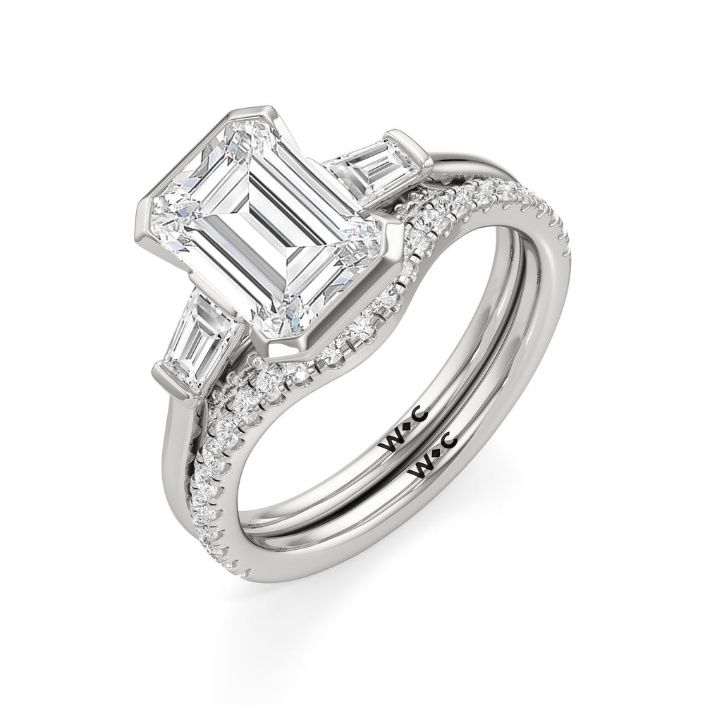 The Frankie Three Stone Diamond Wedding Band with Platinum Cut Diamond in 14KT Platinum view 4
