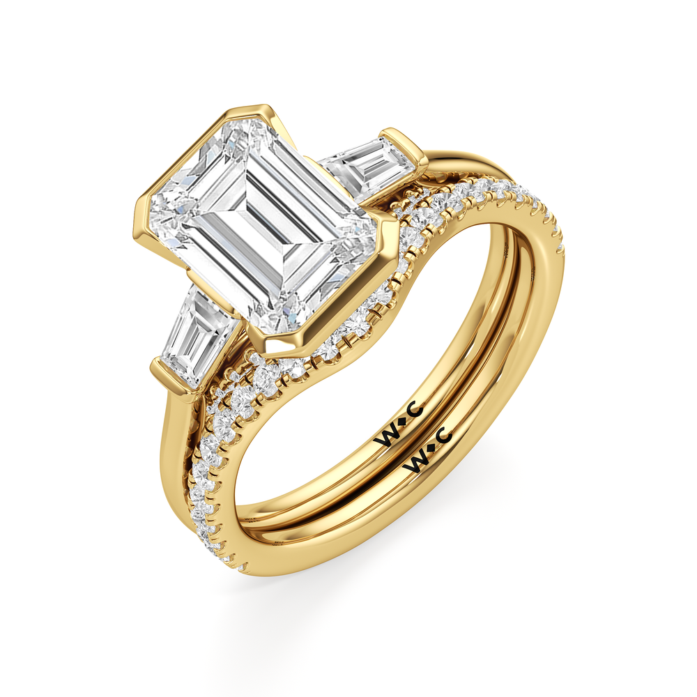 The Frankie Three Stone Diamond Wedding Band with 18KT Yellow Gold Cut Diamond in 14KT Yellow Gold view 4
