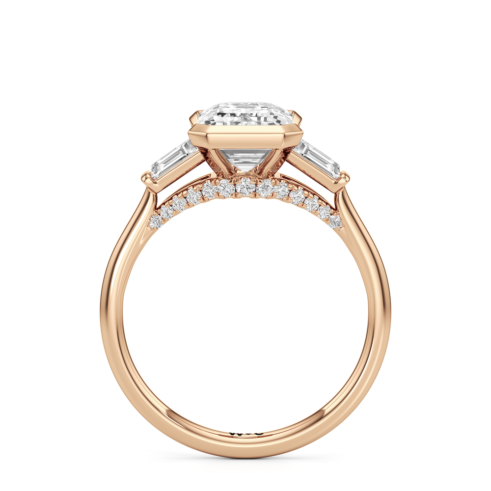 Emerald Cut The Frankie Three Stone Engagement Ring with Lab Grown Diamond in 14KT Rose Gold view 2
