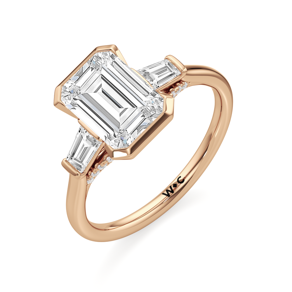 Emerald Cut The Frankie Three Stone Engagement Ring with Lab Grown Diamond in 14KT Rose Gold view 3
