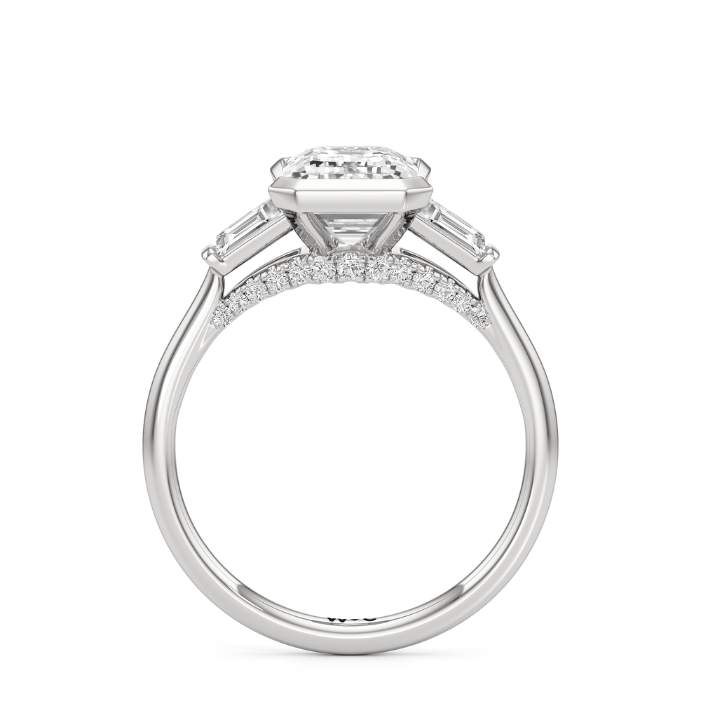 Emerald Cut The Frankie Three Stone Engagement Ring with Lab Grown Diamond in 14KT Platinum view 2
