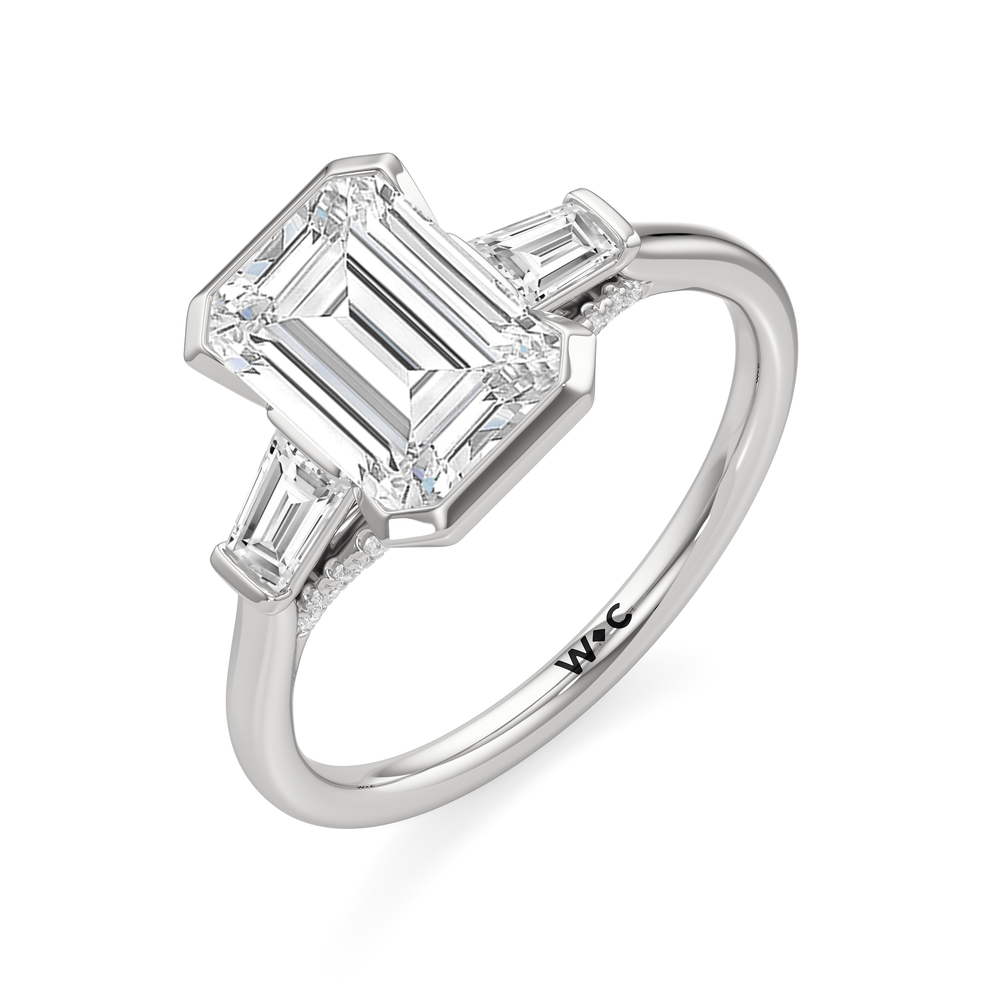 Emerald Cut The Frankie Three Stone Engagement Ring with Lab Grown Diamond in 14KT Platinum view 3
