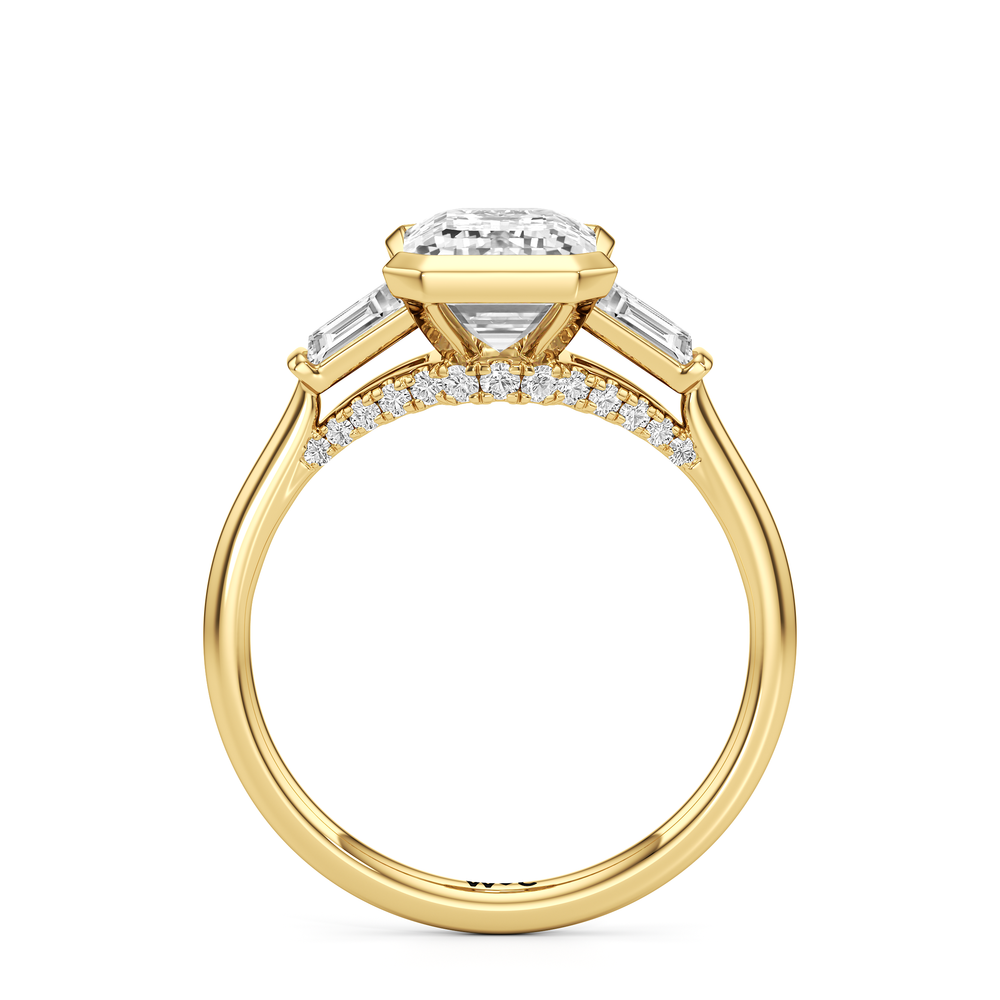 Emerald Cut The Frankie Three Stone Engagement Ring with Lab Grown Diamond in 14KT Yellow Gold view 2
