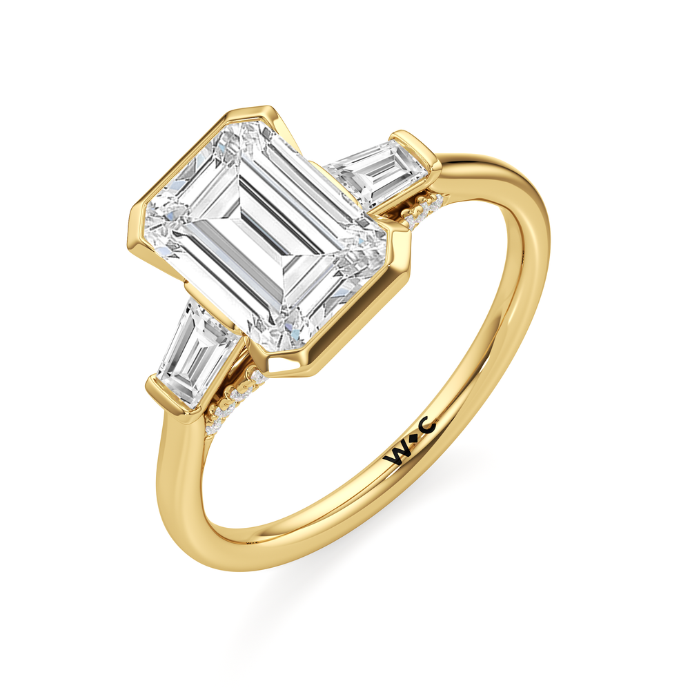 Emerald Cut The Frankie Three Stone Engagement Ring with Lab Grown Diamond in 14KT Yellow Gold view 3
