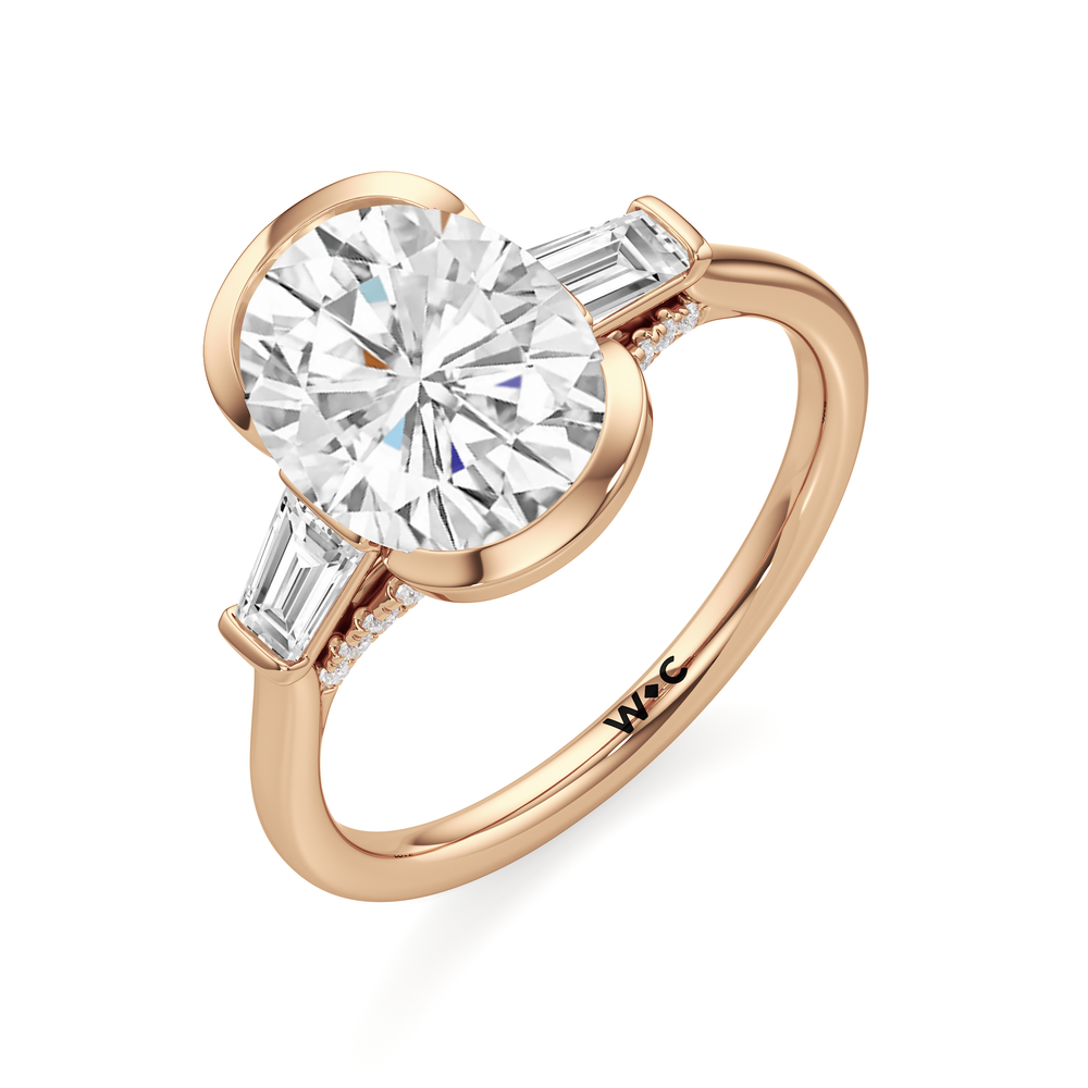 Oval Cut The Frankie Three Stone Engagement Ring with Lab Grown Diamond in 14KT Rose Gold view 3
