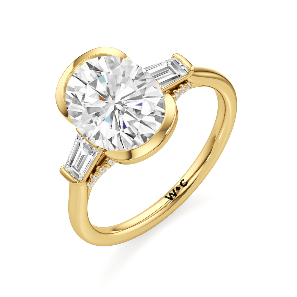 Oval Cut The Frankie Three Stone Engagement Ring with Lab Grown Diamond in 14KT Yellow Gold view 3
