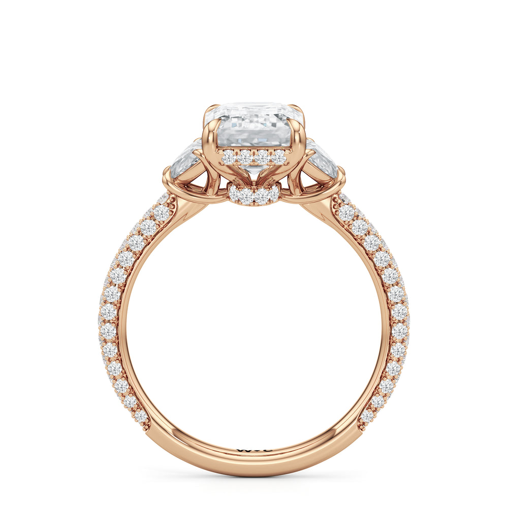 Emerald Cut The Juliet Three Stone Engagement Ring with Lab Grown Diamond in 14KT Rose Gold view 2
