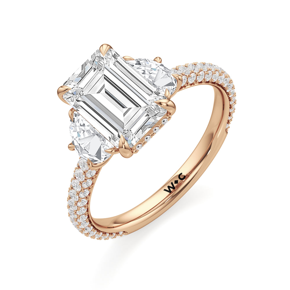 Emerald Cut The Juliet Three Stone Engagement Ring with Lab Grown Diamond in 14KT Rose Gold view 3
