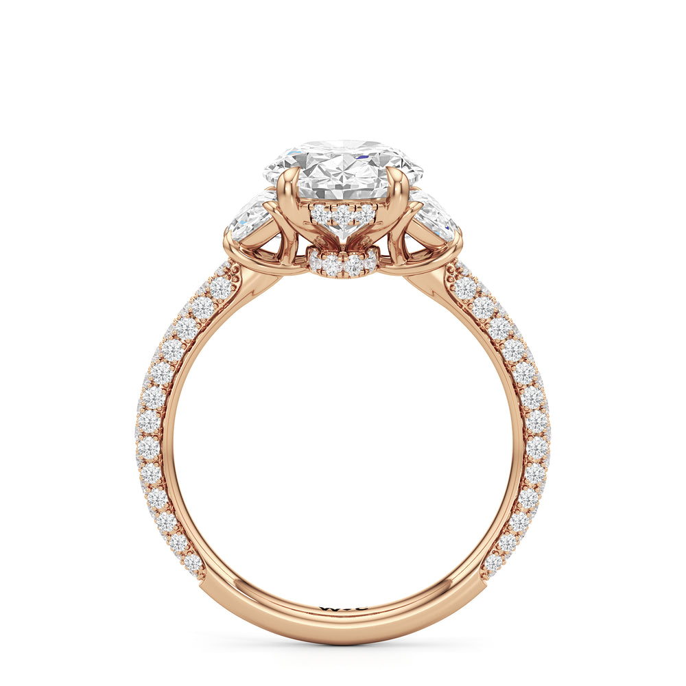 Oval Cut The Juliet Three Stone Engagement Ring with Lab Grown Diamond in 14KT Rose Gold view 2
