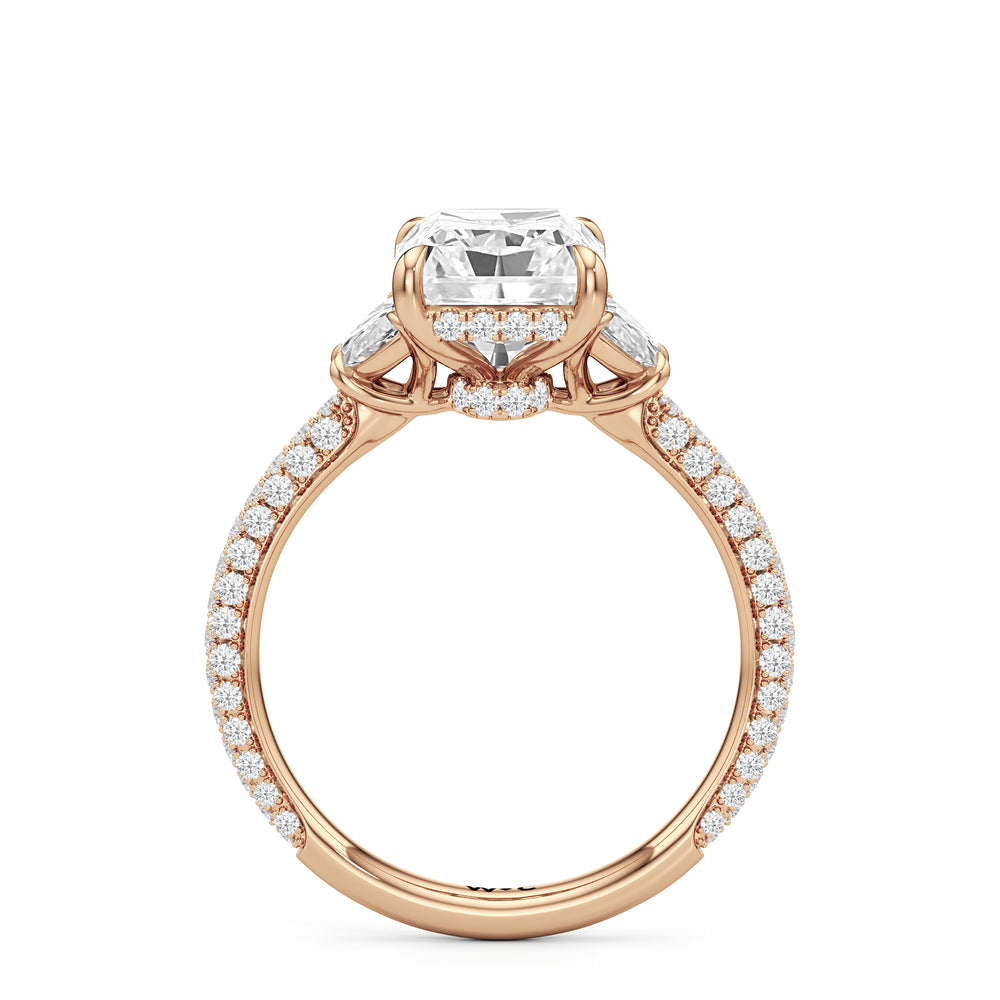 Radiant Cut The Juliet Three Stone Engagement Ring with Lab Grown Diamond in 14KT Rose Gold view 2
