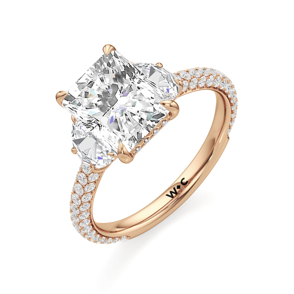 Radiant Cut The Juliet Three Stone Engagement Ring with Lab Grown Diamond in 14KT Rose Gold view 3
