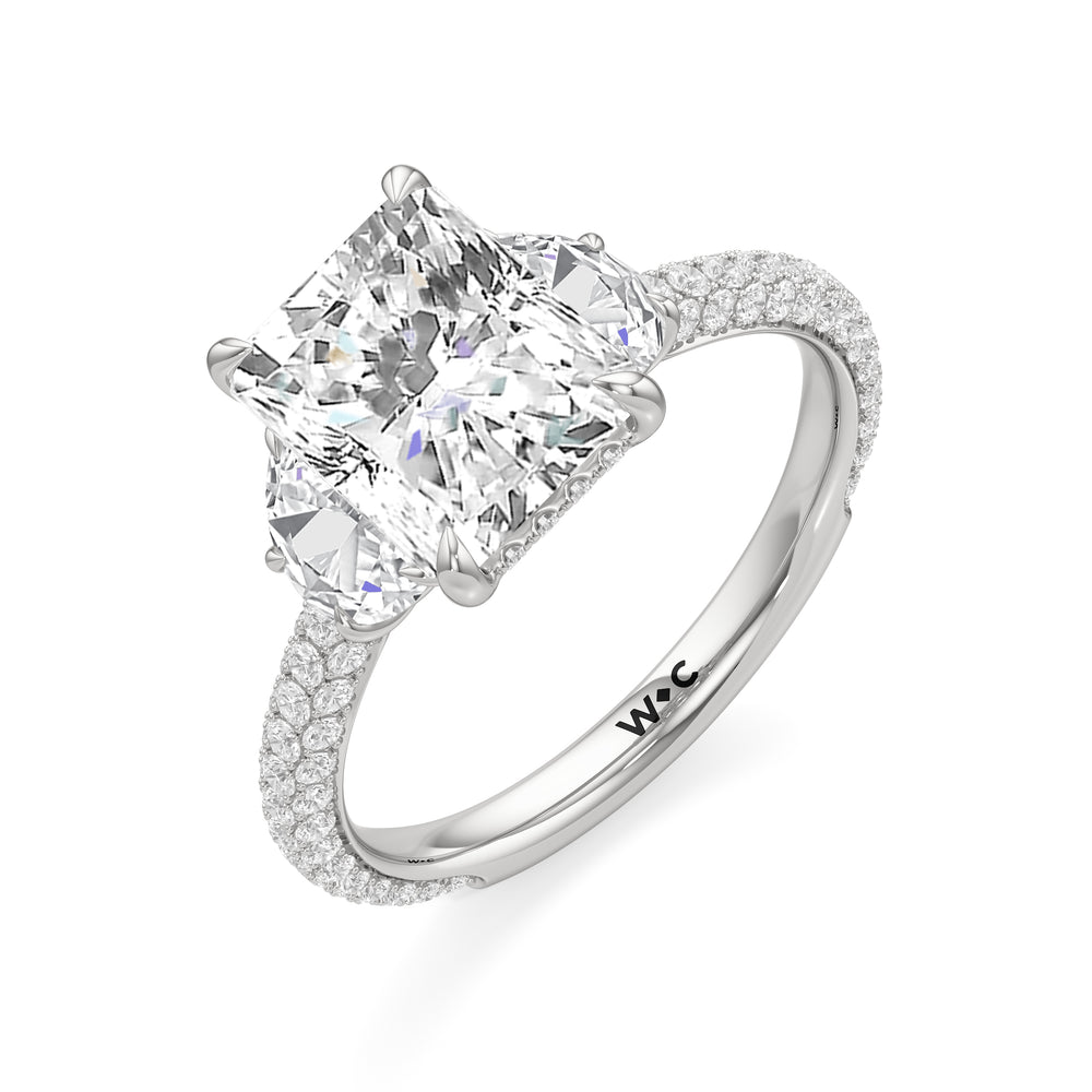 Radiant Cut The Juliet Three Stone Engagement Ring with Lab Grown Diamond in 14KT Platinum view 3
