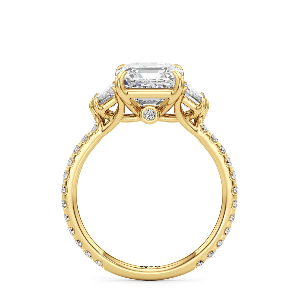 The Scarlett Three Stone Engagement Ring with Asscher Cut Diamond in 14KT Yellow Gold view 2
