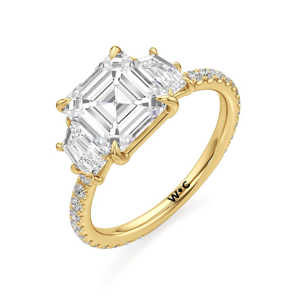 The Scarlett Three Stone Engagement Ring with Asscher Cut Diamond in 14KT Yellow Gold view 3
