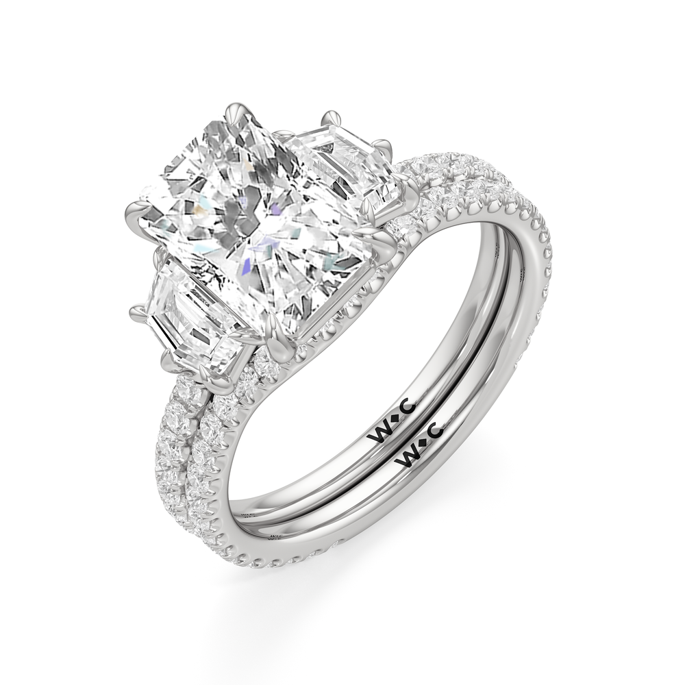 The Scarlett Three Stone Engagement Ring with Radiant Cut Diamond in 14KT Platinum view 4
