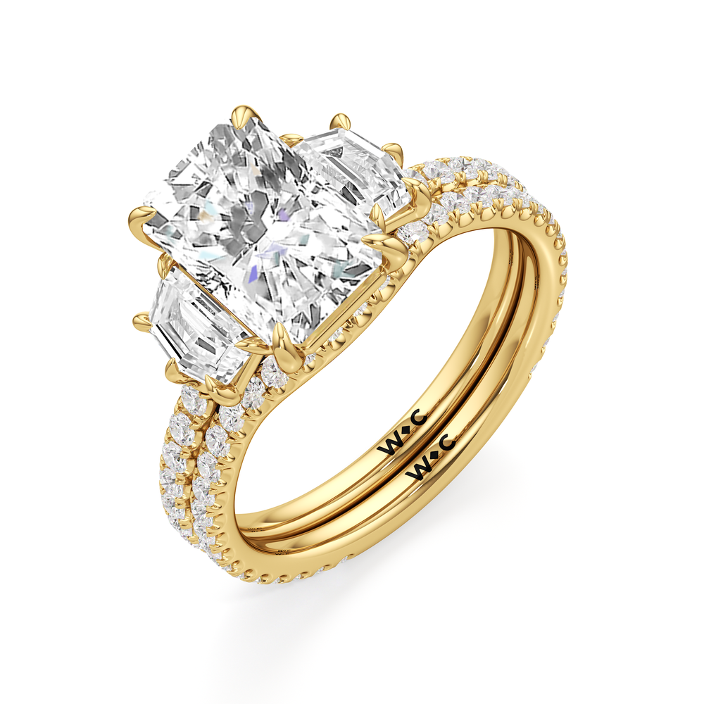 The Scarlett Three Stone Engagement Ring with Radiant Cut Diamond in 14KT Yellow Gold view 4
