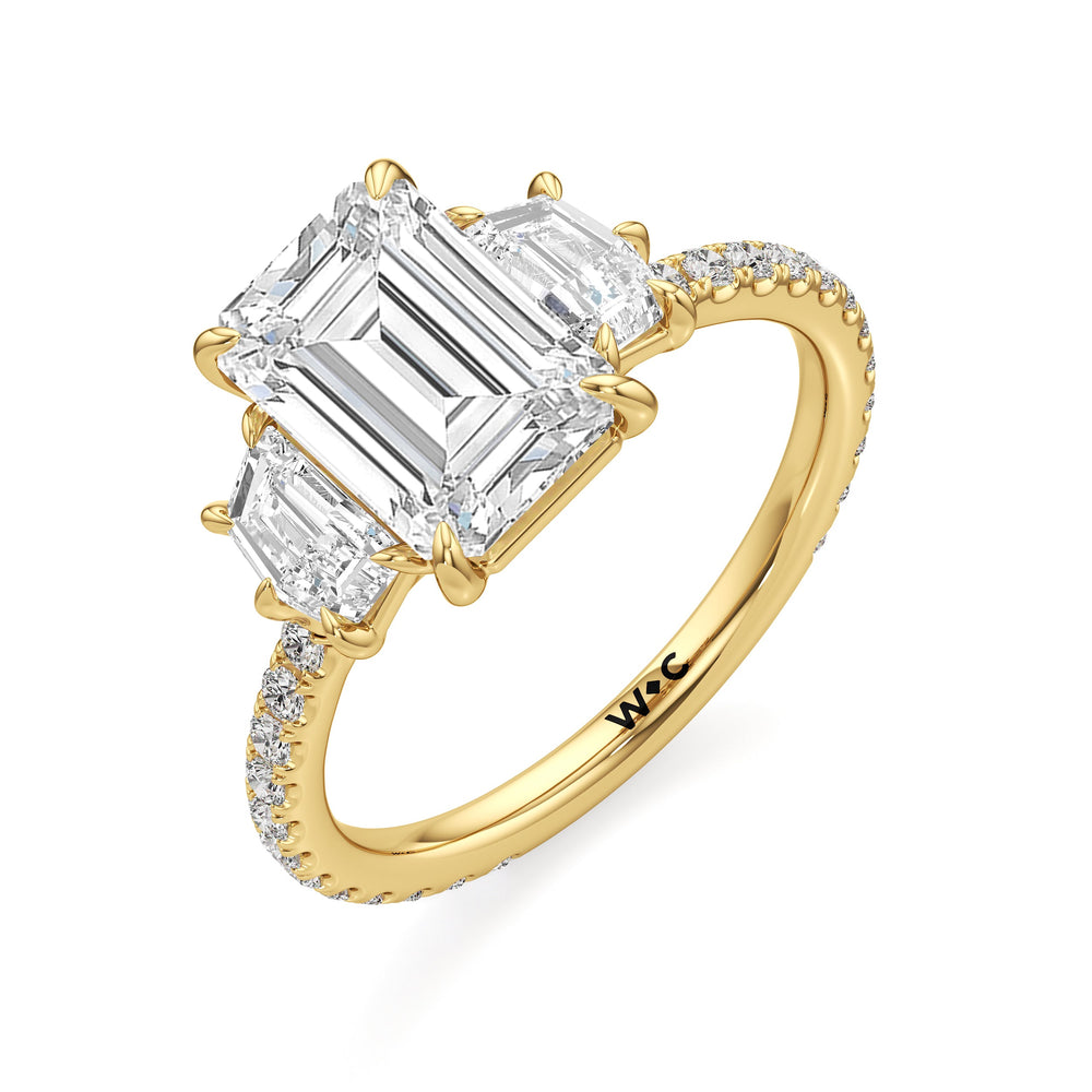 The Scarlett Three Stone Engagement Ring with Emerald Cut Diamond in 14KT Yellow Gold view 3
