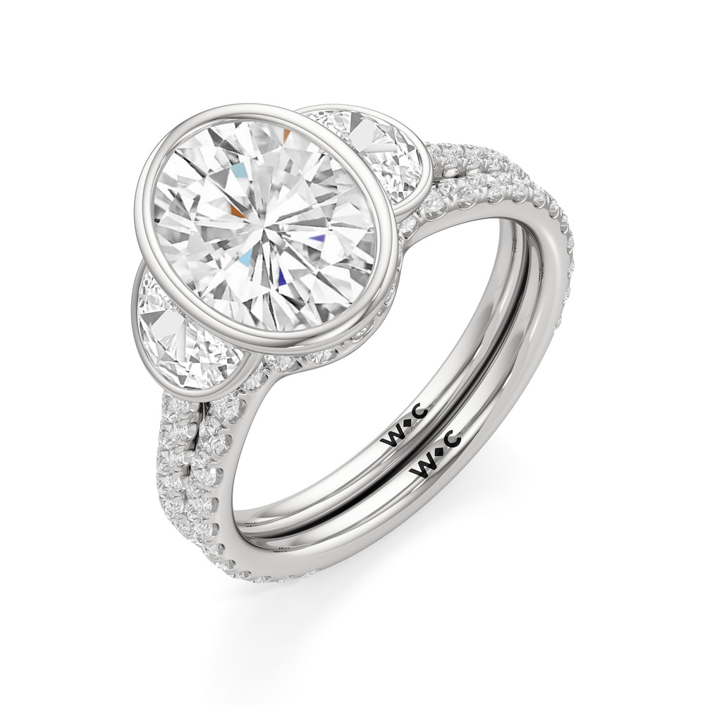 The Olivia Three Stone Diamond Wedding Band with Platinum Cut Diamond in 14KT Platinum view 4
