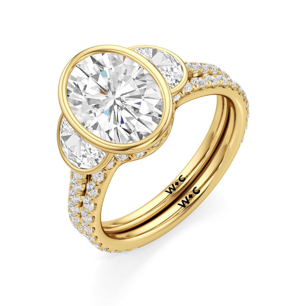 5.23ct Emerald Olivia Three Stone Lab Diamond Engagement Ring with 6 1/4 Cut Diamond in 14KT Emerald view 4
