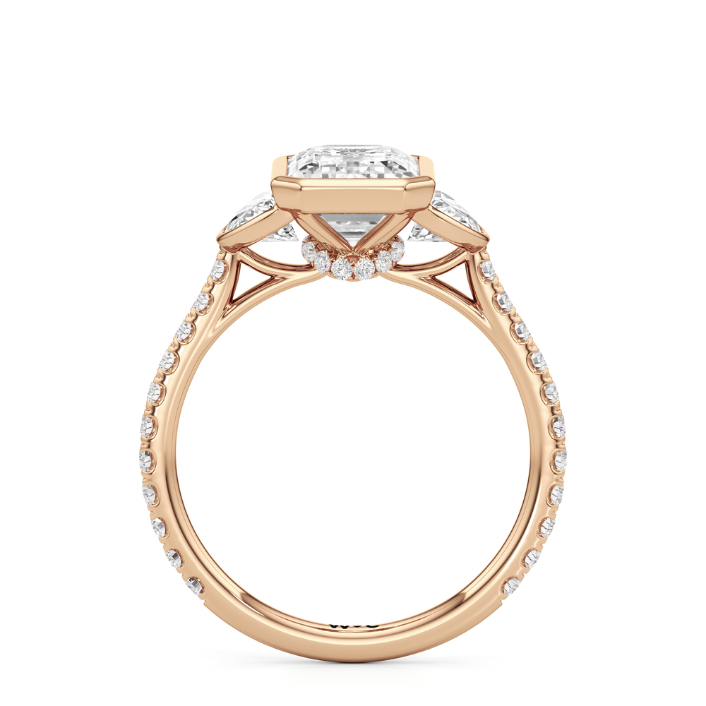 Emerald Cut The Olivia Three Stone Engagement Ring with Lab Grown Diamond in 14KT Rose Gold view 2
