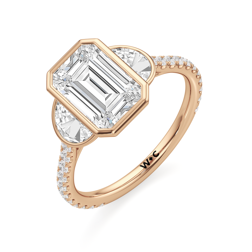 Emerald Cut The Olivia Three Stone Engagement Ring with Lab Grown Diamond in 14KT Rose Gold view 3
