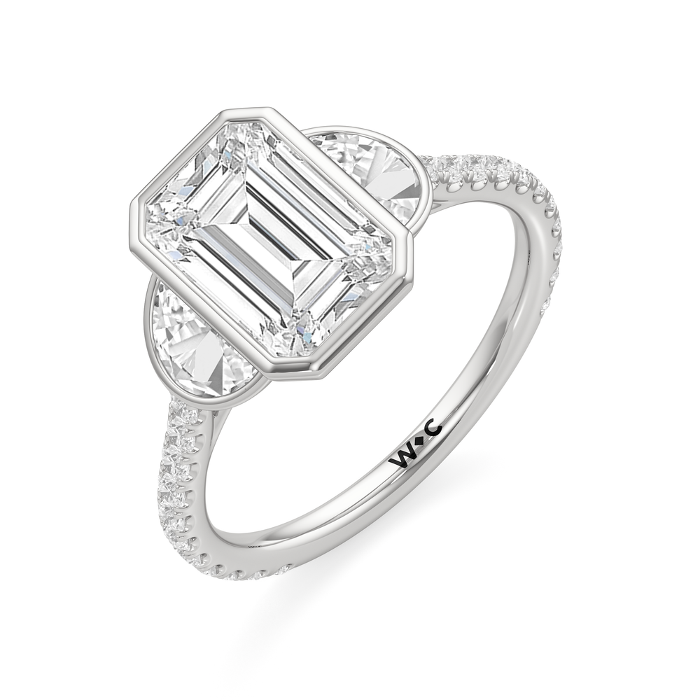 Emerald Cut The Olivia Three Stone Engagement Ring with Lab Grown Diamond in 14KT Platinum view 3
