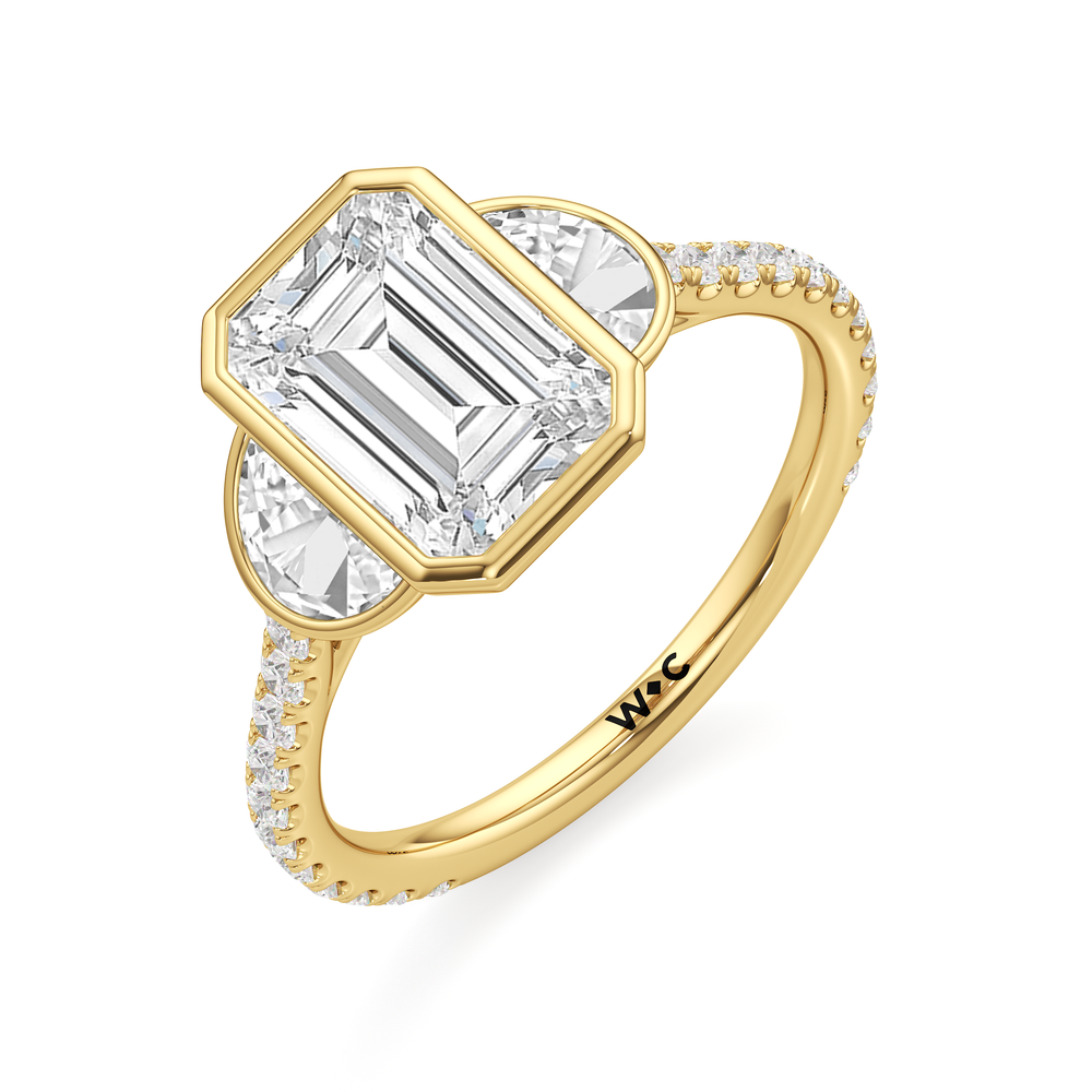 Emerald Cut The Olivia Three Stone Engagement Ring with Lab Grown Diamond in 14KT Yellow Gold view 3
