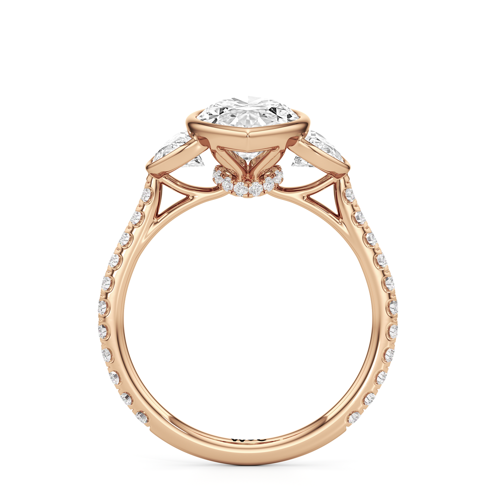 Marquise Cut The Olivia Three Stone Engagement Ring with Lab Grown Diamond in 14KT Rose Gold view 2
