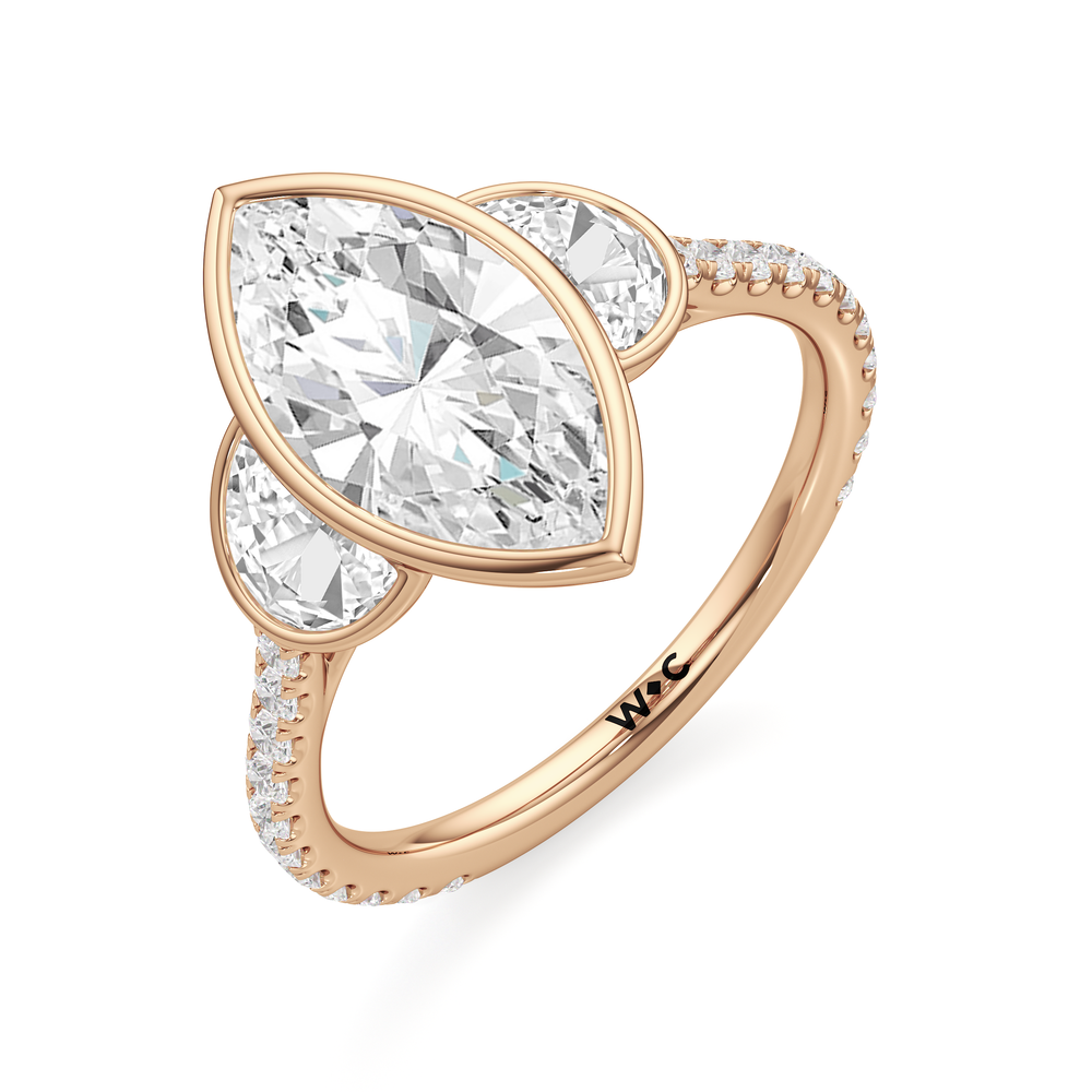Marquise Cut The Olivia Three Stone Engagement Ring with Lab Grown Diamond in 14KT Rose Gold view 3
