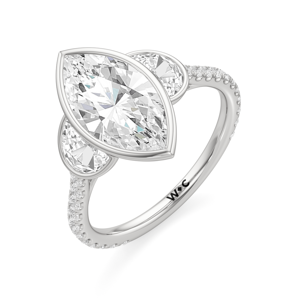 Marquise Cut The Olivia Three Stone Engagement Ring with Lab Grown Diamond in 14KT Platinum view 3
