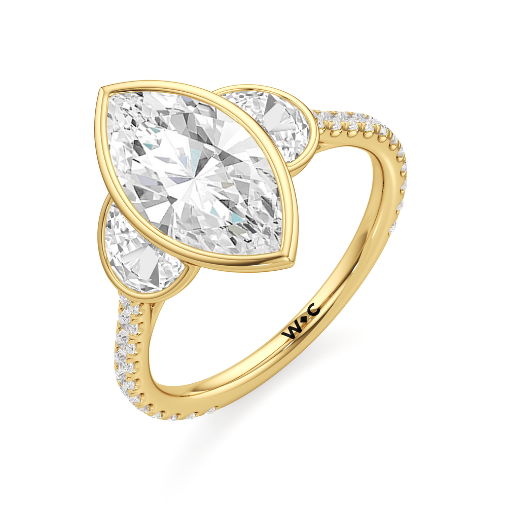 Marquise Cut The Olivia Three Stone Engagement Ring with Lab Grown Diamond in 14KT Yellow Gold view 3
