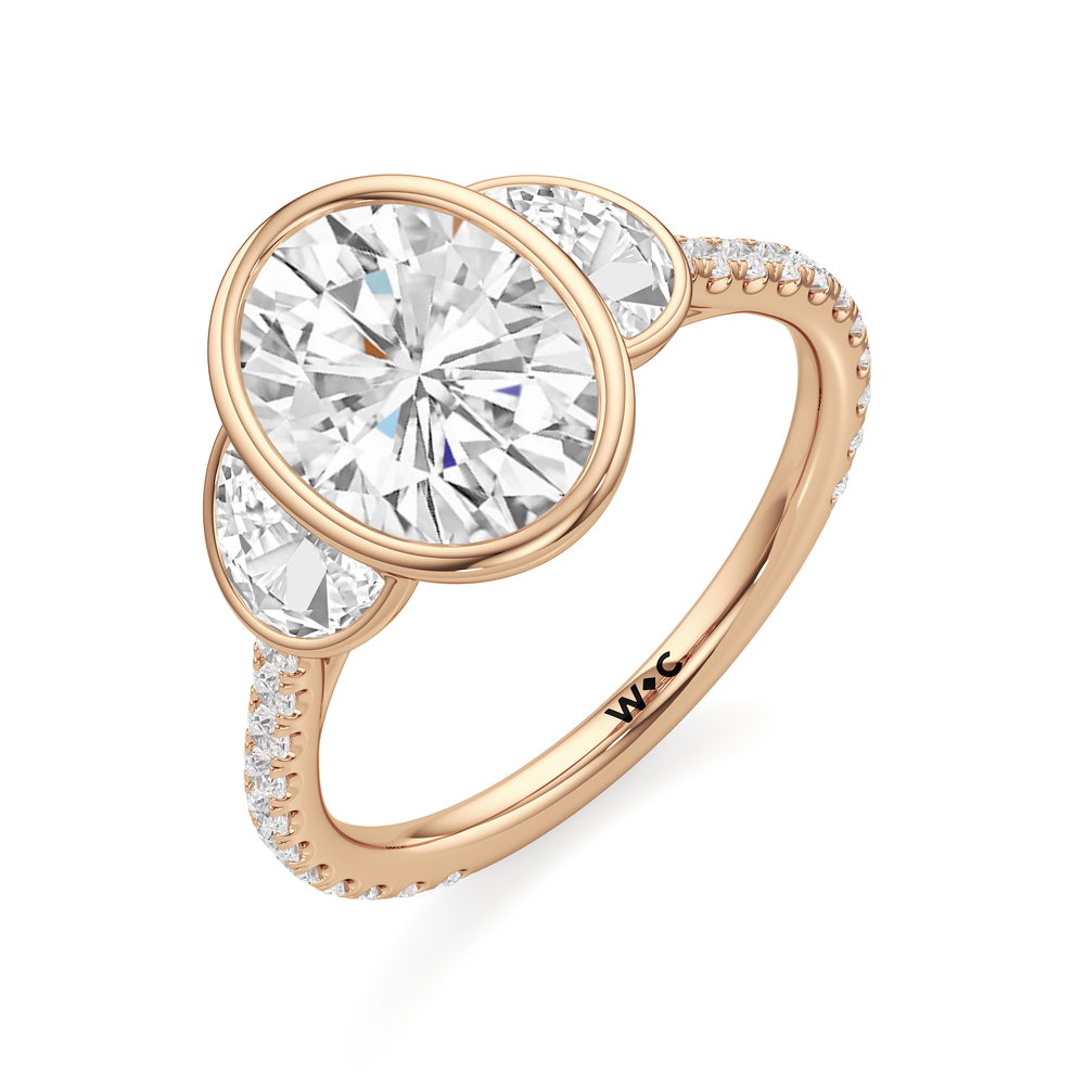 Oval Cut The Olivia Three Stone Engagement Ring with Lab Grown Diamond in 14KT Rose Gold view 3
