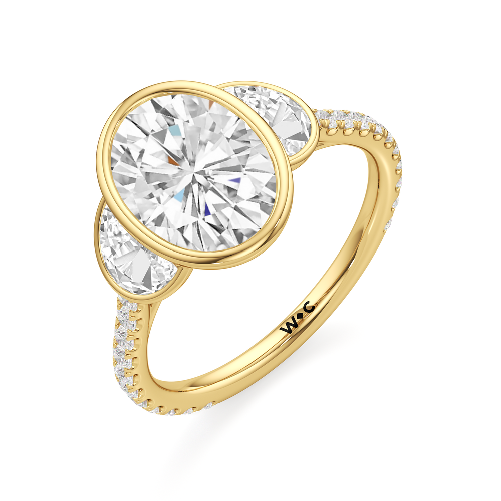 Oval Cut The Olivia Three Stone Engagement Ring with Lab Grown Diamond in 14KT Yellow Gold view 3
