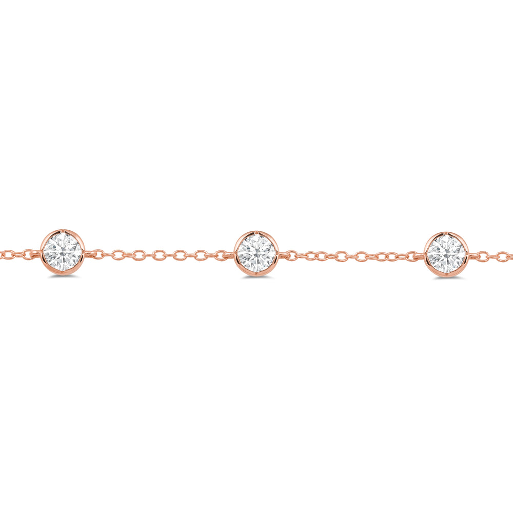 Bezel Set Round Station Bracelet with Lab Cut Diamond in 14KT Rose Gold view 2
